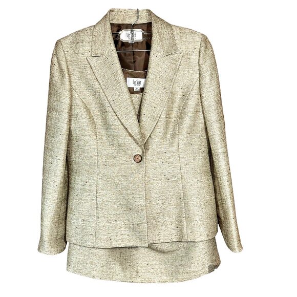 Le Suit 8P Champagne Beige 3-Piece Blazer Vest Skirt Set Quiet Luxury Career - Picture 1 of 12